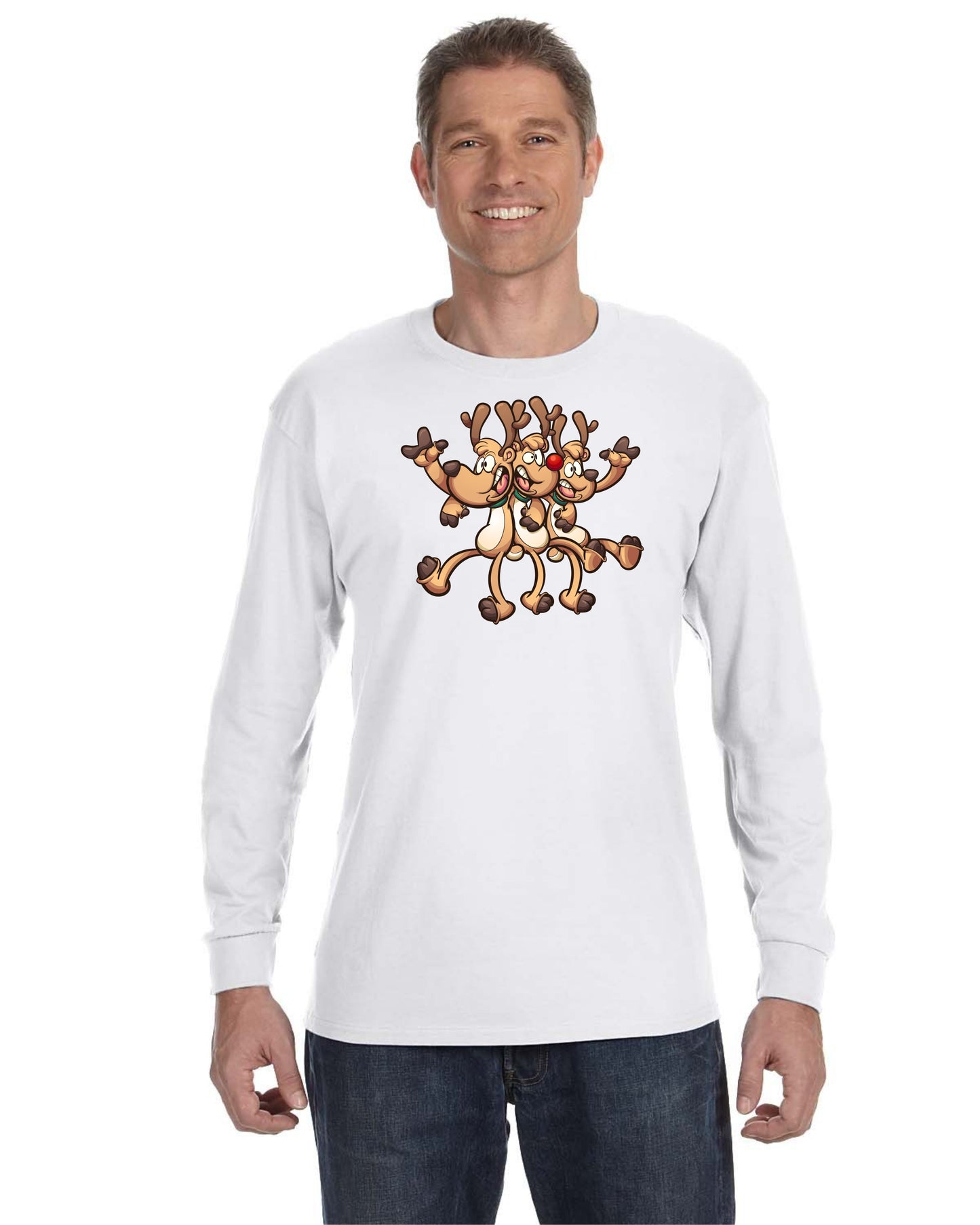 Classic Fit Long Sleeve Cotton Tee with Dancing Reindeer Design