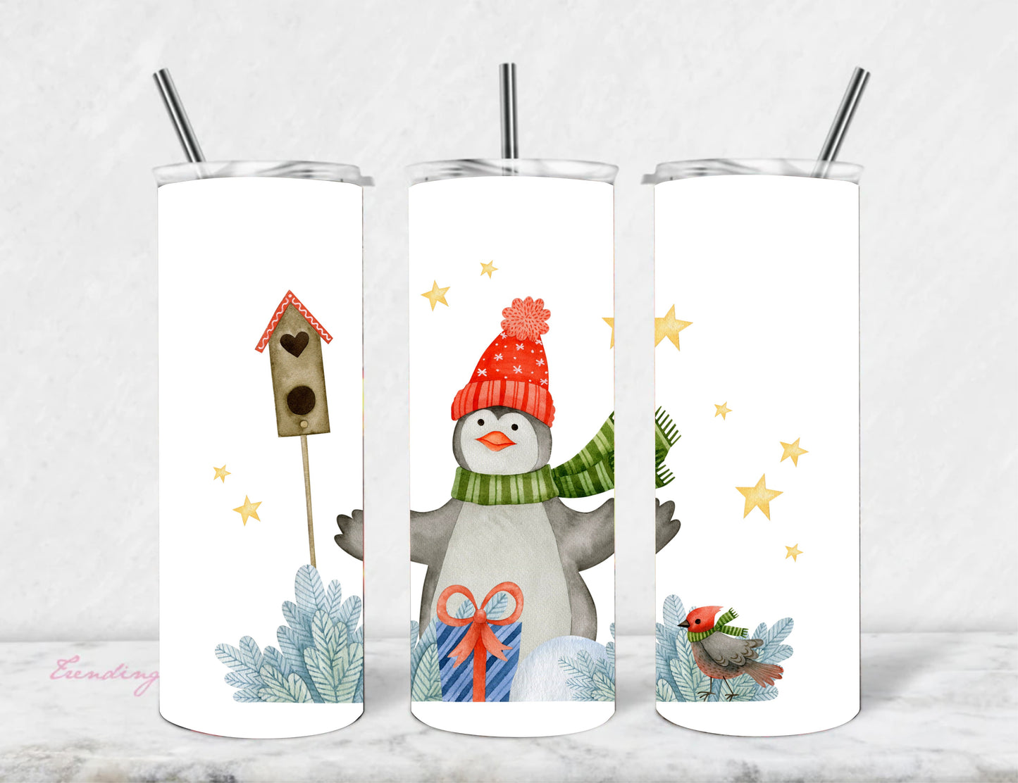 Penguin Watercolor Stainless Steel Vacuum Insulated Tumbler