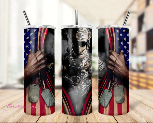 Special forces flag graphics on stainless steel skinny tumbler