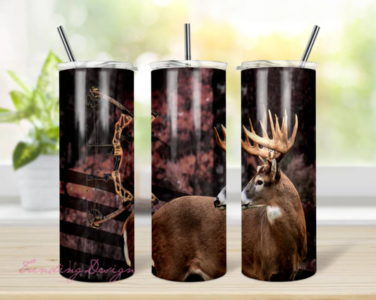 Bow Hunter graphics on stainless steel skinny tumbler