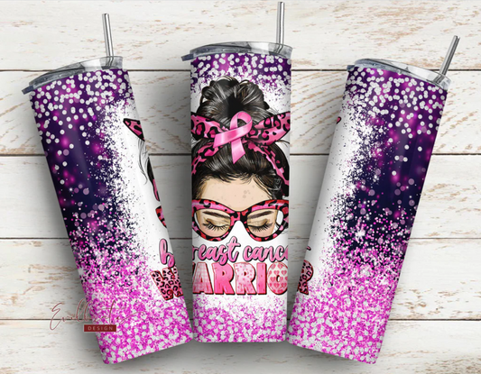 Breast cancer warrior graphics on stainless steel skinny tumbler