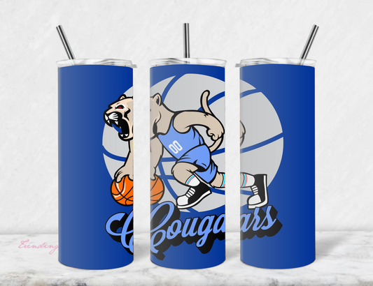 Cougar Basketball Design on Stainless Steel Skinny Tumbler