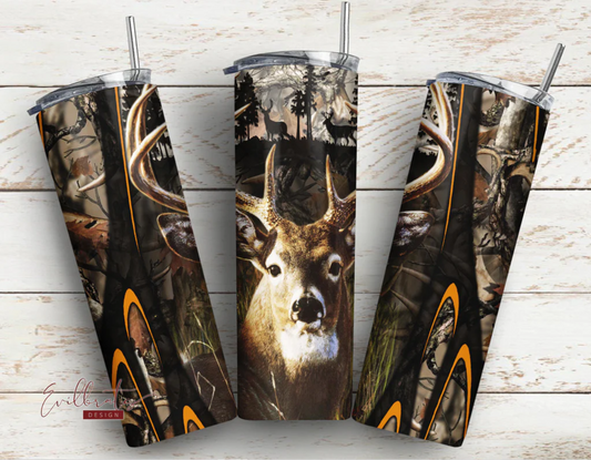 Deer Camo Graphics on Stainless Steel Skinny Tumbler