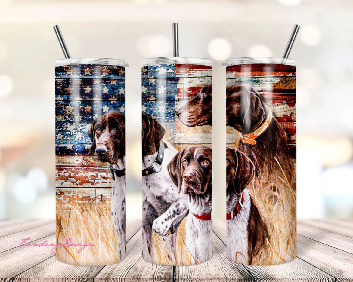 Hunting dog graphics on stainless steel skinny tumbler