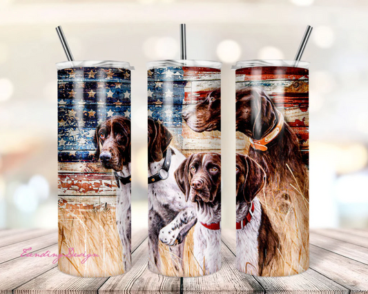 Hunting dog graphics on stainless steel skinny tumbler