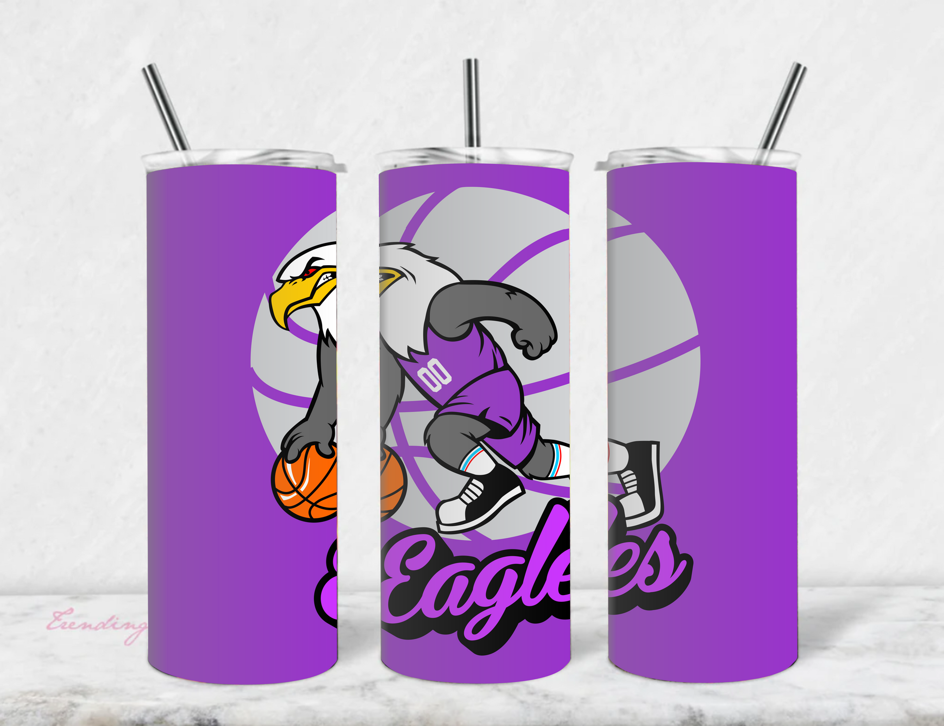 Eagle Basketball Design on Stainless Steel Skinny Tumbler