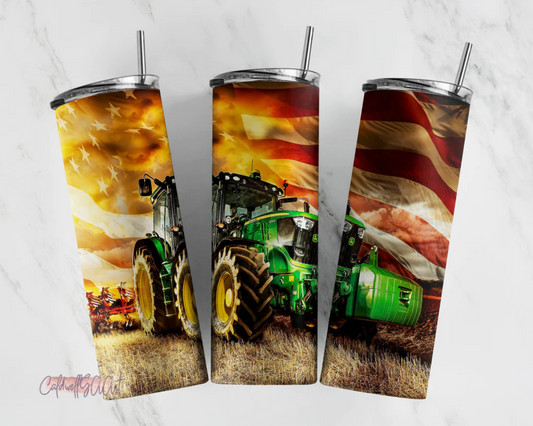 Great looking tractor design on stainless steel skinny tumbler