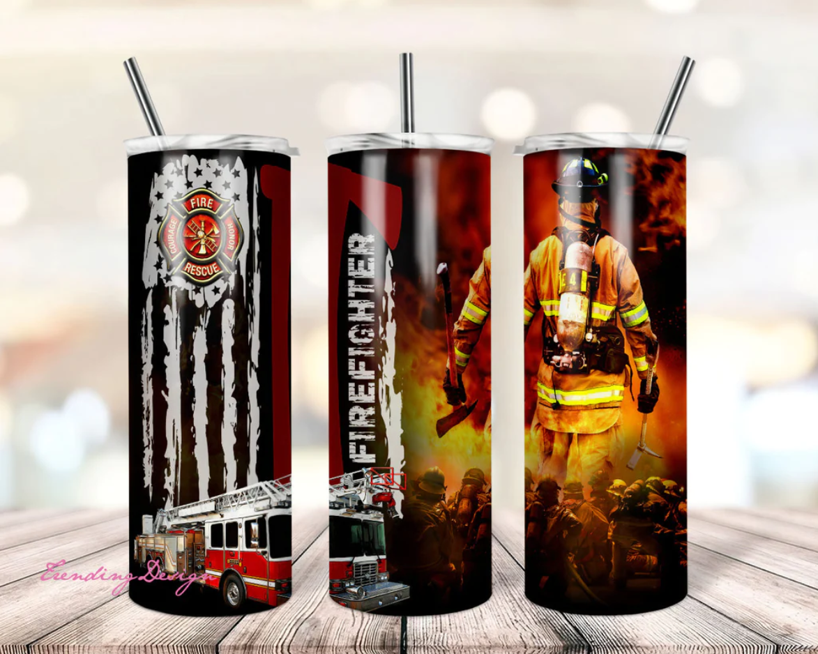 Firefighter Design on Stainless Steel Skinny Tumbler