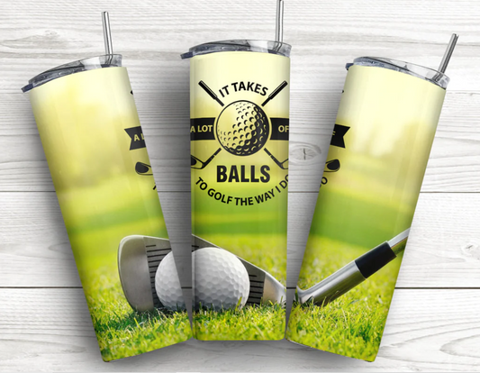 Golf ball graphics on stainless steel skinny tumbler