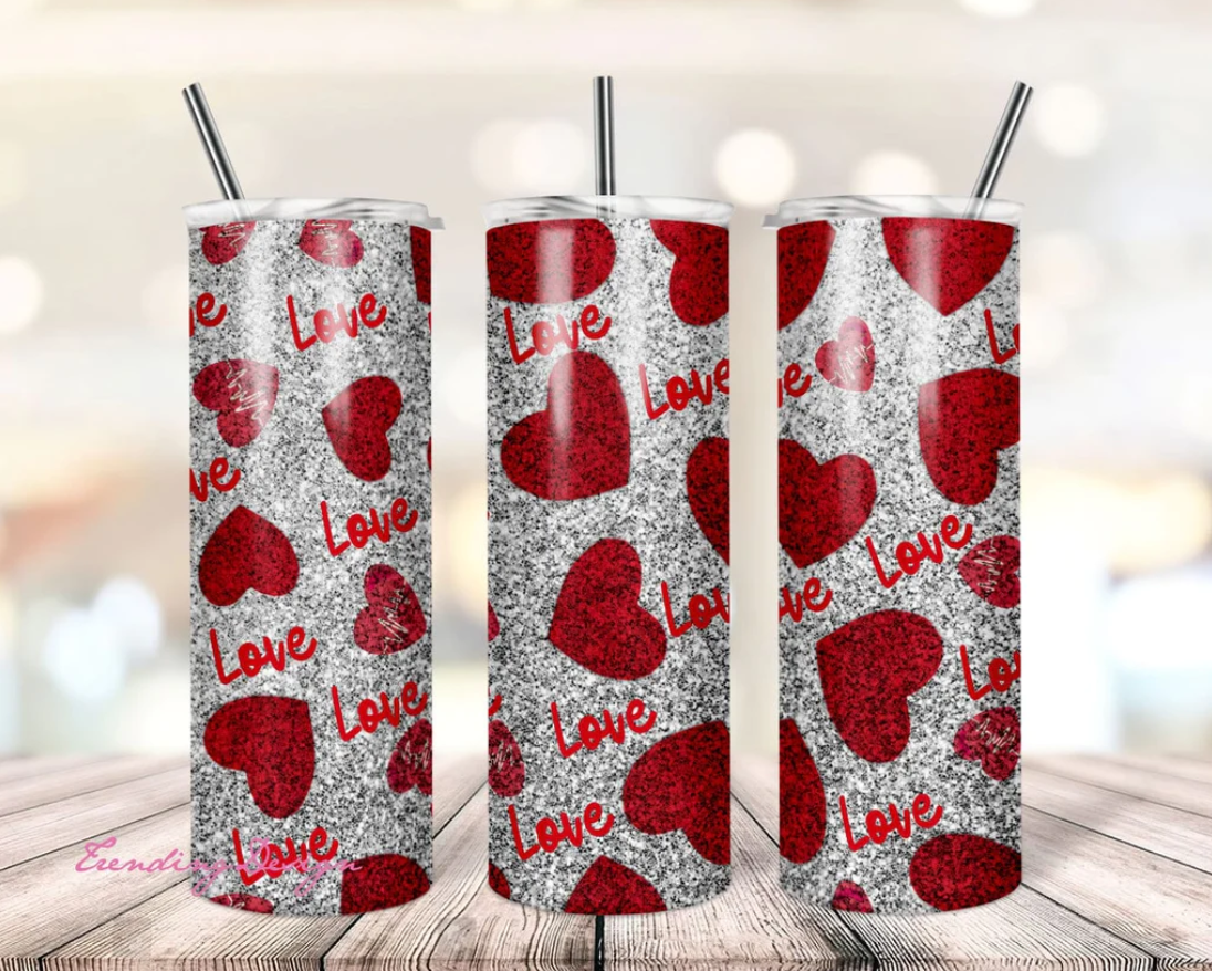 Love Hearts Design on Stainless Steel Skinny Tumbler