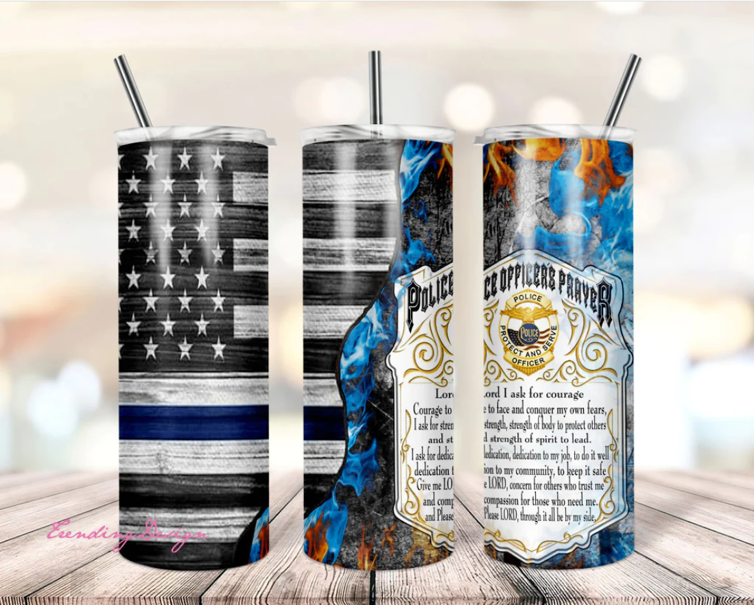 Police Prayer on Stainless Steel Skinny Tumbler