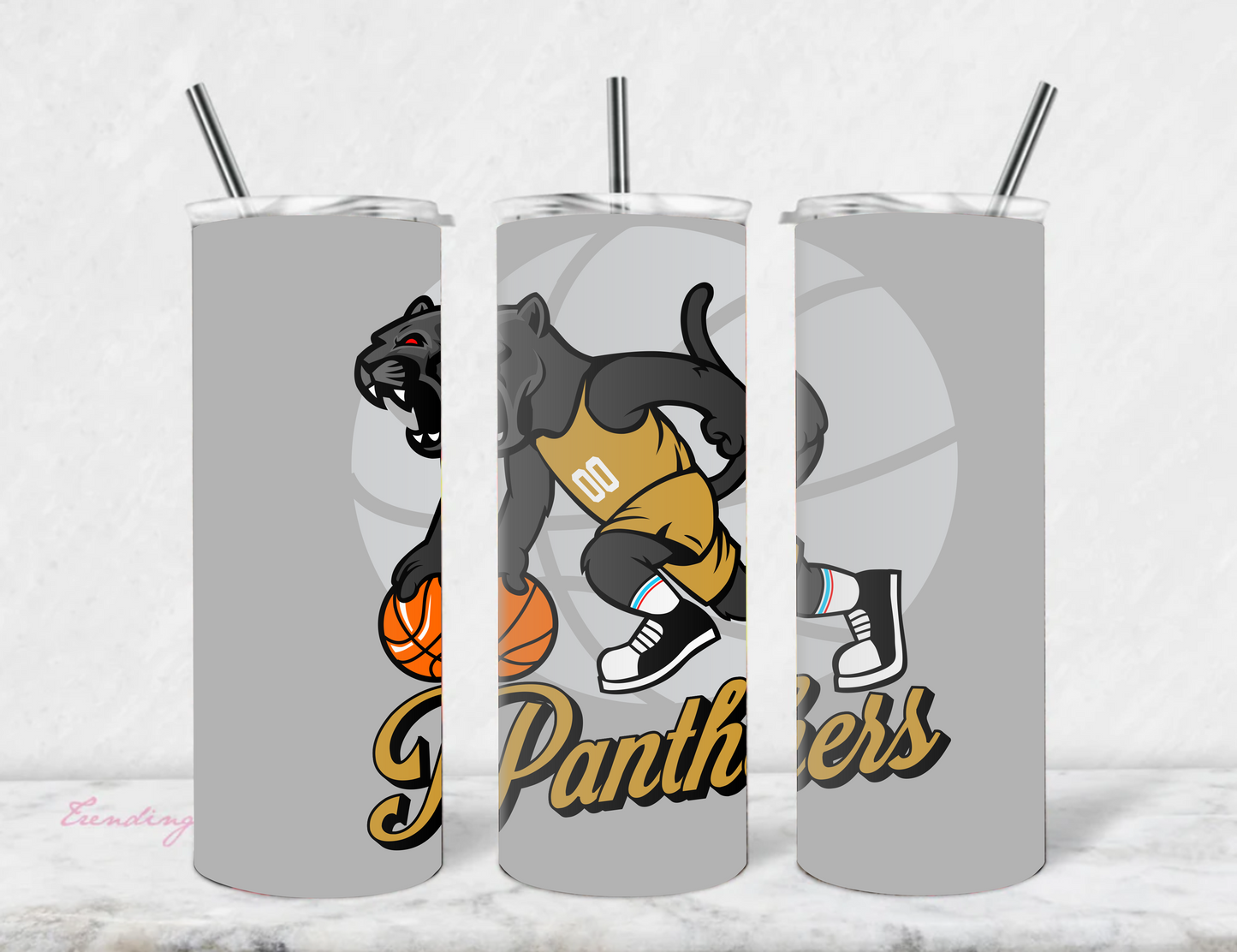 Panther Basketball Design on Stainless Steel Skinny Tumbler