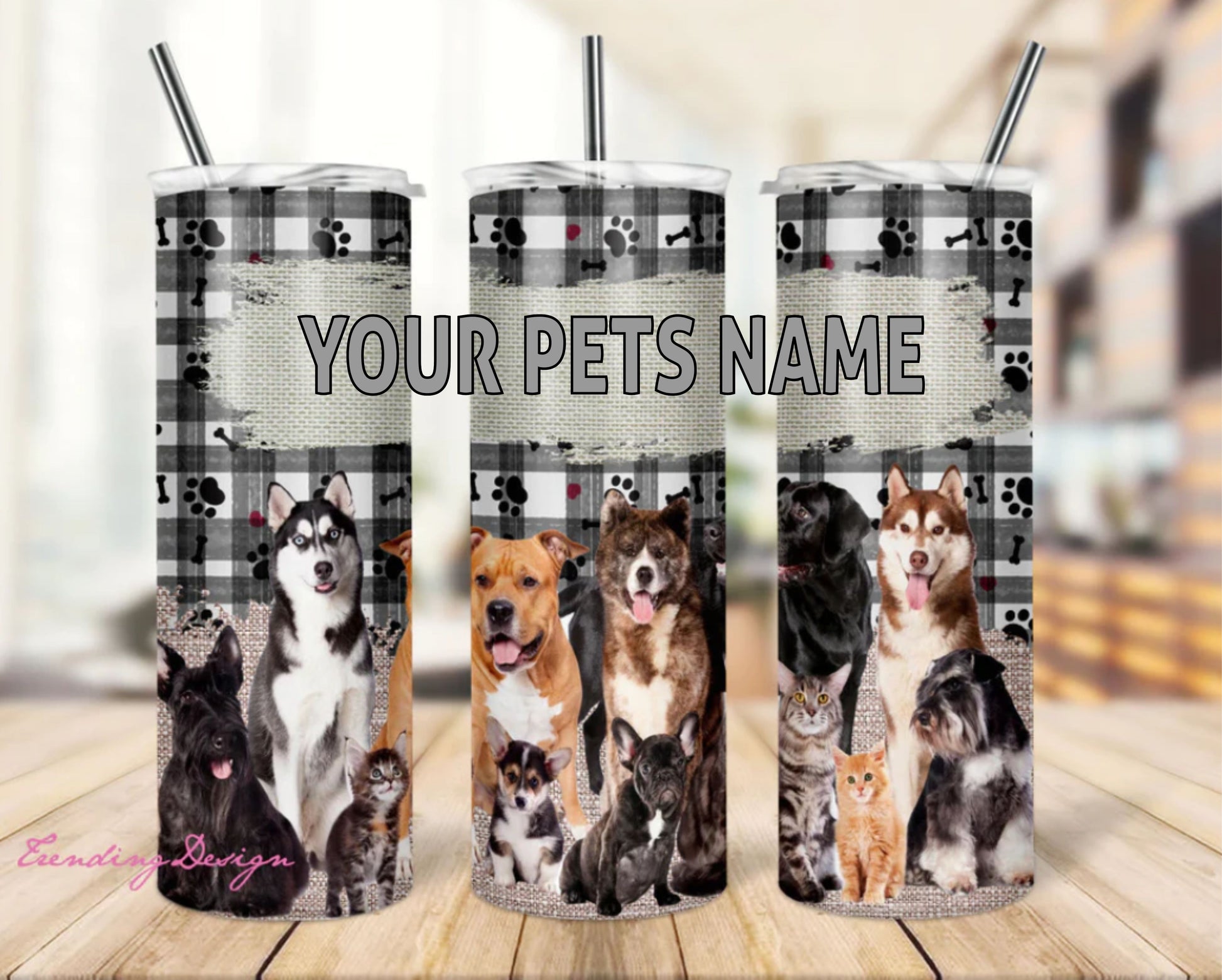 Pet Named Themed graphics on stainless steel skinny tumbler