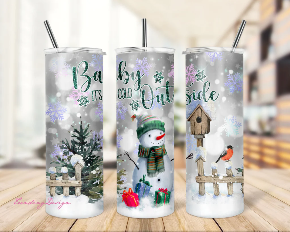 Cool snowman design stainless steel skinny tumbler