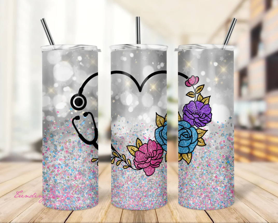 Heath Care Themed graphics on stainless steel skinny tumbler