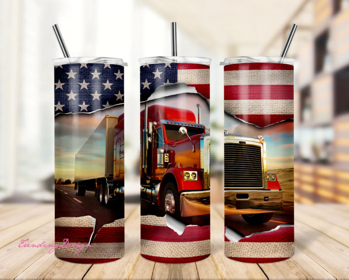 Trucker Design on Stainless Steel Skinny Tumbler